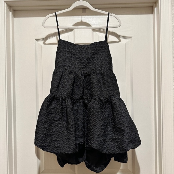 Aureta X Anthropologie Square Neck Buble Hem Black Mini Dress - Picture 5 of 9